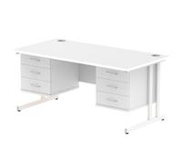 Impulse 1600x800 Desk White White Cantilever Leg + 2x Fixed Pedestal