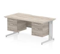 Impulse 1600x800 Scalloped Desk Grey Oak Silver Cable Managed 2x2D Ped
