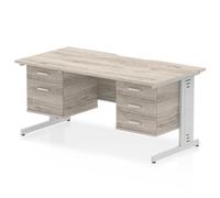 Impulse 1600x800 Scalloped Desk Grey Oak Silver CM Leg 2D + 3D Ped
