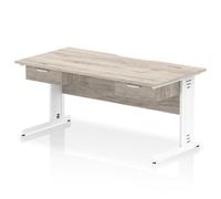 Impulse 1600x800 Scalloped Desk Grey Oak White Cable Managed 2x1D Ped