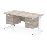 Impulse 1600x800 Scalloped Desk Grey Oak White Cable Managed 2x3D Ped
