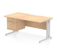 Impulse 1600x800 Scalloped Desk Maple Top Silver Cable Managed 2D Ped