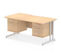 Impulse 1600x800 Scalloped Desk Maple Top Silver Cantilever 2D+3D Ped