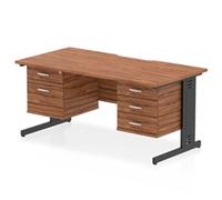 Impulse 1600x800 Scalloped Desk Walnut Black Cable Managed 2D + 3D Ped
