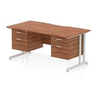 Impulse 1600x800 Scalloped Desk Walnut Top Silver Cantilever 2x2D Ped