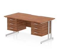 Impulse 1600x800 Scalloped Desk Walnut Top Silver Cantilever 2x3D Ped