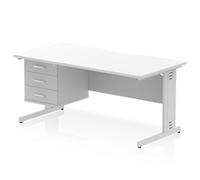 Impulse 1600x800 Scalloped Desk White Top Silver Cable Managed 3D Ped