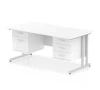 Impulse 1600x800 Scalloped Desk White Top Silver Cantilever 2D+3D Ped