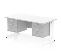 Impulse 1600x800 Scalloped Desk White Top White Cable Managed 2x3D Ped
