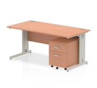 Impulse 1600x800mm Desk Beech Top Silver Cable Managed Leg+ Mobile Ped