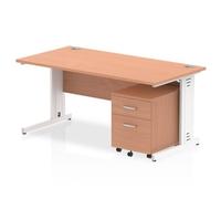 Impulse 1600x800mm Desk Beech Top White Cable Managed Leg+ Mobile Ped