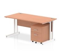 Impulse Bench 1600 X 800mm Straight Office Desk Beech Top White Cantilever Leg W