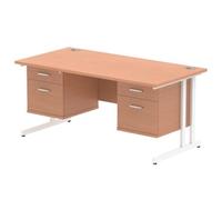 Dynamic Rectangular Office Desk Beech MFC Cantilever Leg White Frame Impulse 2 x 2 Drawer Fixed Ped 1600 x 800 x 730mm