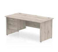 Impulse 1600x800mm Desk Grey Oak Panel Leg 1x2 Drawer Fixed Pedestal