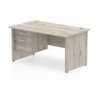 Impulse 1600x800mm Desk Grey Oak Panel Leg 1x3 Drawer Fixed Pedestal