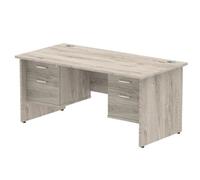 Impulse 1600x800mm Desk Grey Oak Panel Leg 2x2 Drawer Fixed Pedestal