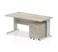 Impulse 1600x800mm Desk Grey Oak Silver Cable Managed Leg+ Mobile Ped