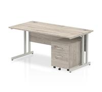Impulse 1600x800mm Desk Grey Oak Silver Cantilever Leg+ Mobile Ped