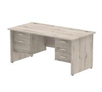 Impulse 1600x800mm Desk Grey Oak Top Panel End Leg + 2 Pedestal Bundle