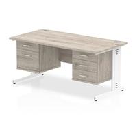 Impulse 1600x800mm Desk Grey Oak White Leg + 2 Pedestal Bundle