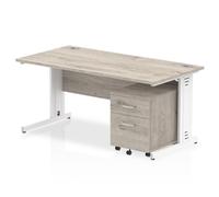 Impulse 1600x800mm Desk Grey Oak WhiteCable Managed Leg+ Mobile Ped