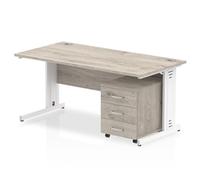 Impulse 1600x800mm Desk Grey Oak WhiteCable Managed Leg + Mobile Ped