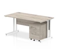 Impulse 1600x800mm Desk Grey Oak WhiteCantilever Leg+ Mobile Ped
