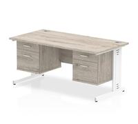 Impulse Bench 1600 X 800mm Straight Office Desk Grey Oak Top White Cable Managed