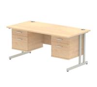 Impulse 1600x800mm Desk Maple Silver Cantilever + 2x Fixed Pedestal