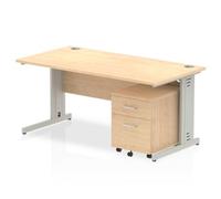 Impulse Bench 1600 X 800mm Straight Office Desk Maple Top Silver Cable Managed L