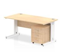 Impulse 1600x800mm Desk Maple Top White Cable Managed Leg + Mobile Ped