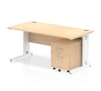 Impulse 1600x800mm Desk Maple Top White Cable Managed Leg+ Mobile Ped