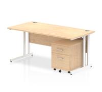 Impulse 1600x800mm Desk Maple Top White Cantilever Leg+ Mobile Ped