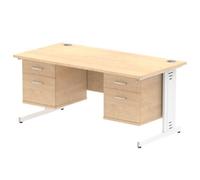 Impulse 1600x800mm Desk Maple Top White Leg + 2 Fixed Peds