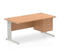 Impulse 1600x800mm Desk Oak Silver Cable Managed Leg + Fixed Pedestal