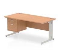 Impulse 1600x800mm Desk Oak Silver Cable Managed Leg + Fixed Pedestal