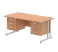 Impulse 1600x800mm Desk Oak Silver Cantilever Leg + 2x Fixed Pedestal