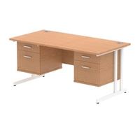 Impulse Cantilever Straight Desk White Frame With Fixed Pedestal