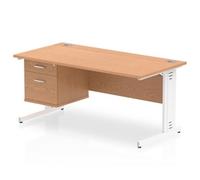Impulse 1600x800mm Desk Oak White Leg 1x2 Drawer Fixed Pedestal