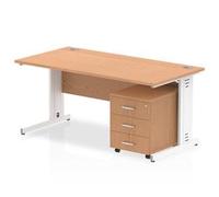 Impulse 1600x800mm Desk Oak WhiteCable Managed Leg + Mobile Ped