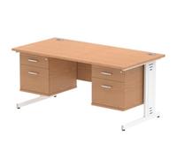 Impulse 1600x800mm Desk Oak WhiteLeg + 2 Fixed Peds