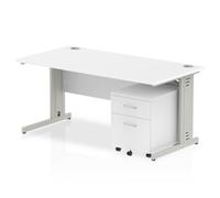 dynamic Impulse Straight Desk Rectangular White Cantilever 2 Drawers 1 Pedestal 1,600 (W) x 800 (D) x 730 (H) mm MFC (Melamine Faced Chipboard)