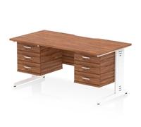 Impulse 1600x800mm Scalloped Desk Walnut White Cable Managed 2x3D Ped