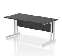 Impulse 1600 x 800mm Straight Office Desk Black Top Silver Cantilever Leg