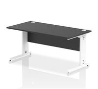Impulse 1600 x 800mm Straight Office Desk Black Top White Cable Managed Leg