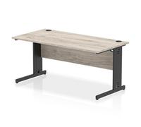Impulse 1600 x 800mm Straight Office Desk Grey Oak Top Black Cable Managed Leg