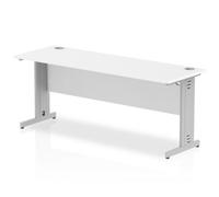 Impulse 1800 x 600mm Straight Office Desk White Top Silver Cable Managed Leg
