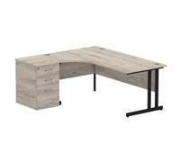 Impulse 1800 L Crescent Desk Gy Oak Black Cantilever 600 Desk High Ped