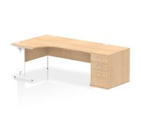 Impulse 1800 Left Crescent Desk Maple Cable Managed + Desk High Ped