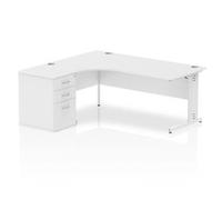 Impulse 1800 Left Crescent Desk White Cable Managed + Desk High Ped